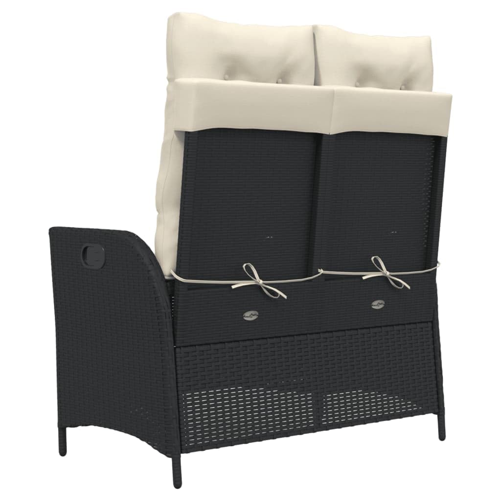 Banco de jardín ajustable con cojines negros de poliratán PE con fundas extraíbles y respaldo ajustable para terrazas, muebles de exterior resistentes