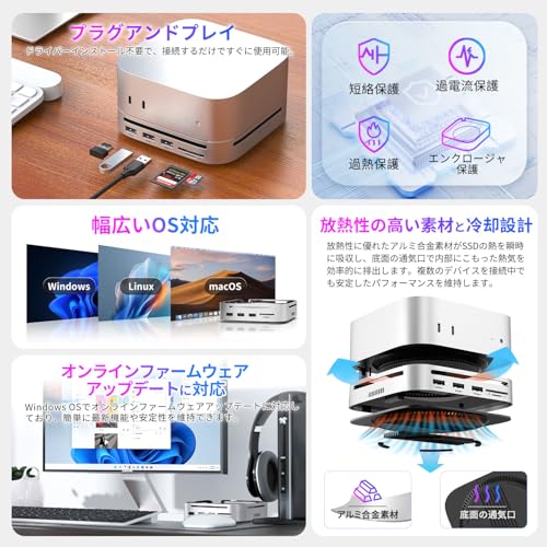 JNH Mac mini M4/M4 Pro 用 USB-Cハブ スタンド 10-in-1 ドッキングステーション の商品画像 6