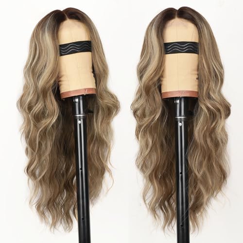 Image of AISI HAIR Ombre Blonde Balayage wig Wig for Women, Long Wavy Lace Hairline Middle Part Synthetic Heat Resistant Wig for Daily Party-26 Inch