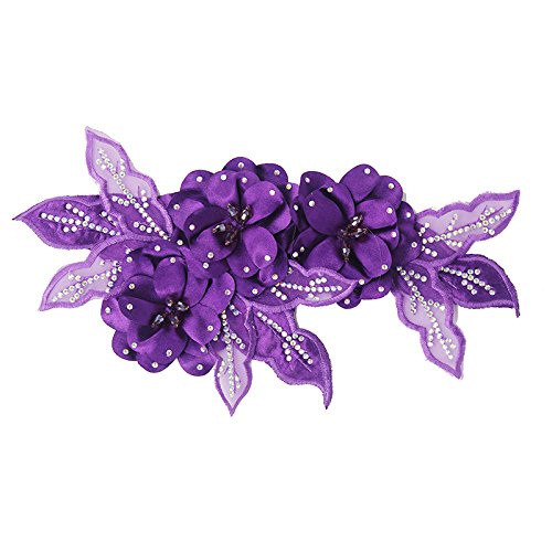 Applique en dentelle avec perles pour broche ou bandeau - Motif 3D floral - Pour robe de mariage violet Cover