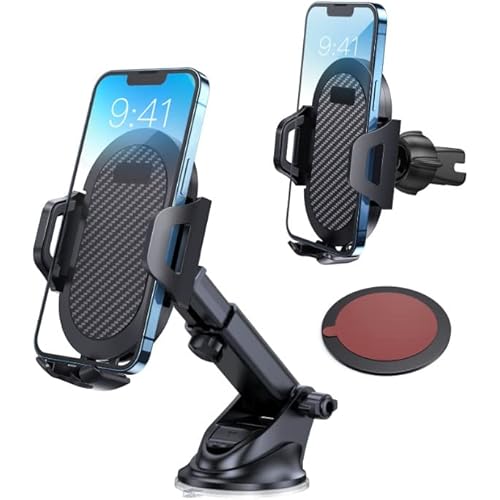Universal Car Phone Holder Mount,[Off-Road Protection&Military-Grade Suction] Hands Free Dashboard Windshield Air Vent Phone Holder for Car Fit for All Smartphones