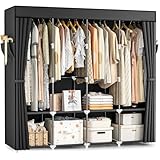 Neatrays Wardrobe Closet, 66 Inch Portable Closet for Hanging Clothes, Large Capacity Clothes Rack Organizer with Cover & 4 Hanging Rods & 8 Storage Shelves & 2 Side Pockets (Black)