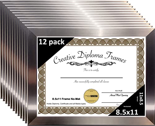 Creative Picture Frames 8.5X11Ss Stainless Steel Finish, Diploma Frames, Holds 8.5 By 11-Inch Graduation Documents with Stand And Wall Hanger (Pack of 12)