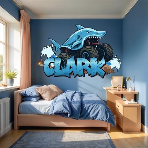 Vinilo decorativo de nombre personalizado Shark Truck para pared miniatura 6