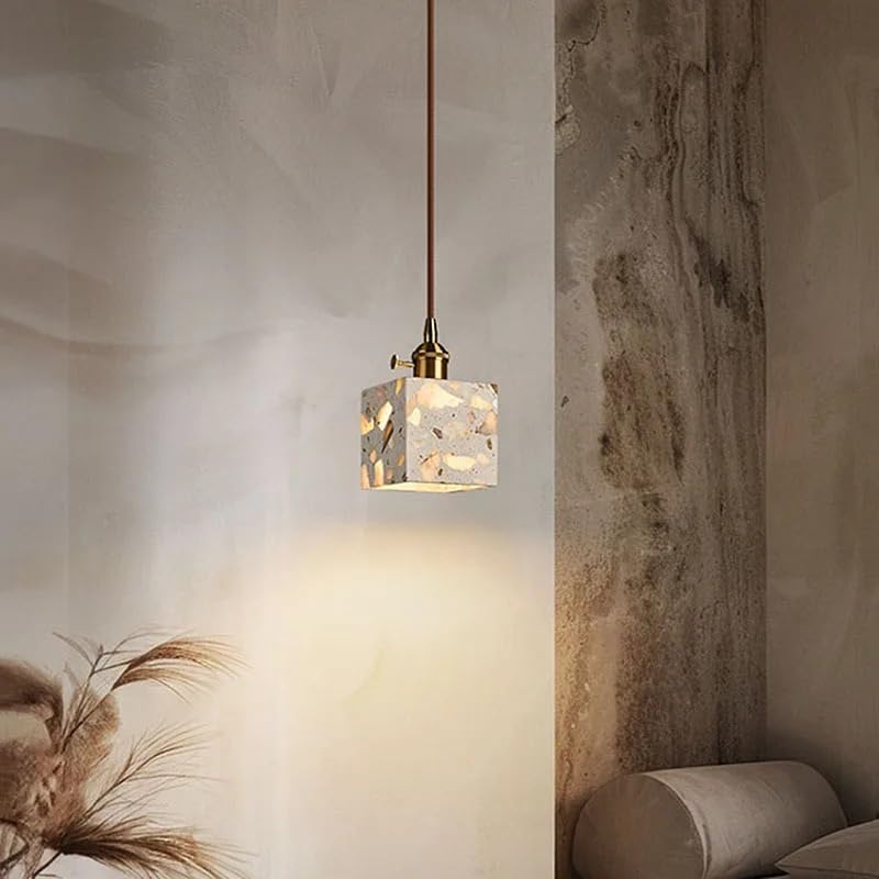 Lustre suspension LED Terrazzo ciment petite lampe de chevet chambre D130mm