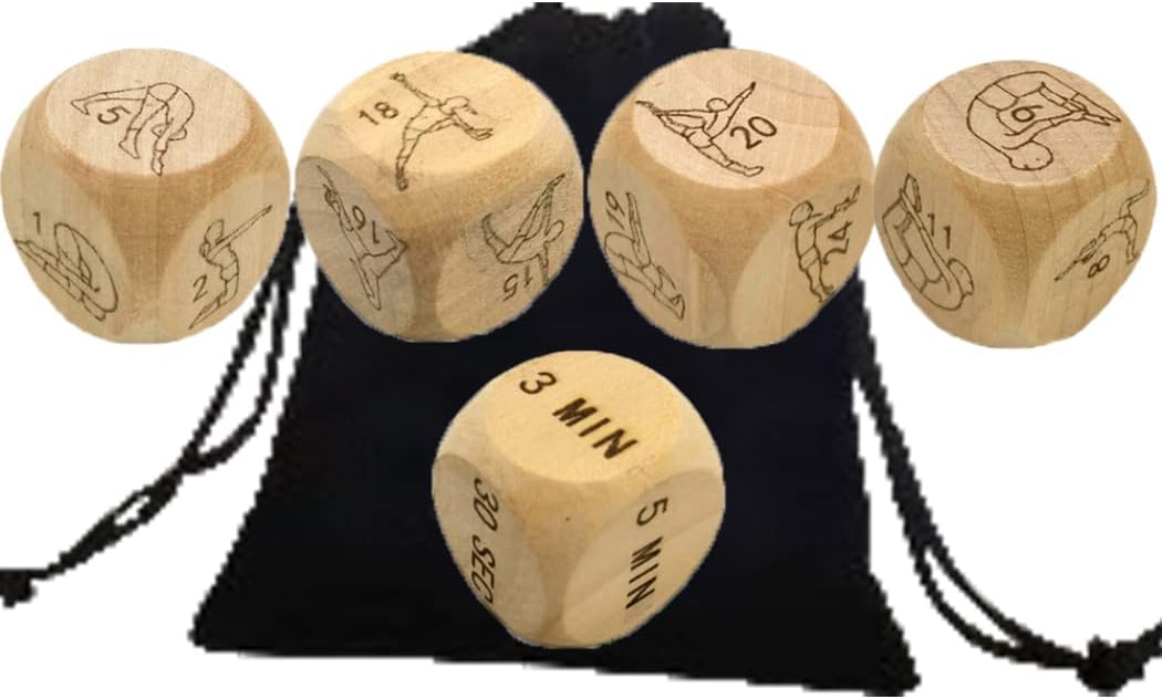 5 uds divertidos dados de yoga de madera para ejercicio, dados de pareja, dados de dormitorio, juego de dados/cuerpo completo, dados de fitness
