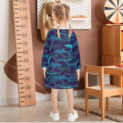 Girls Dresses Toddler Girl Clothes Dark Blue Shark Sea Winter Casual Long Sleeve for Kids 2-8 Years3