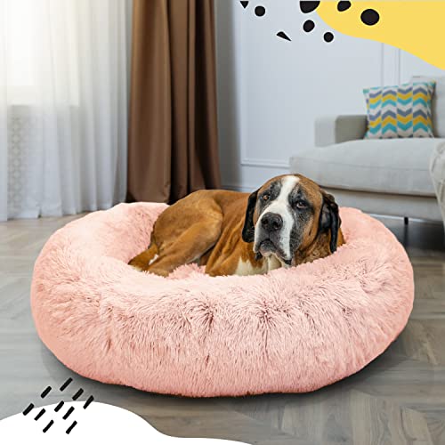 Best Friends By Sheri The Original Calming Donut Cat And Dog Bed In Shag Fur Cotton Candy Pink, Extra Large 45X45 #TOP4
