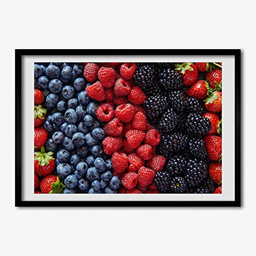 Tableau moderne 70x50 cm avec cadre MDF en bois motif fruits de la forêt