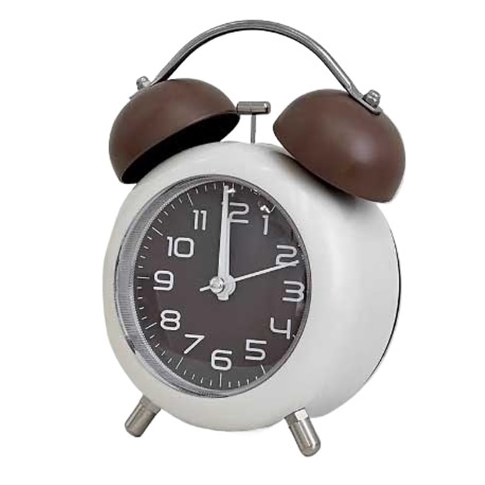 J9V4G6S3B5 Desk Clock Analog Alarm Clock Round Multifunctional for Living Room Bedroom Office School Dormitory Gift Battery Operated analogue alarm clock(Bruin)
