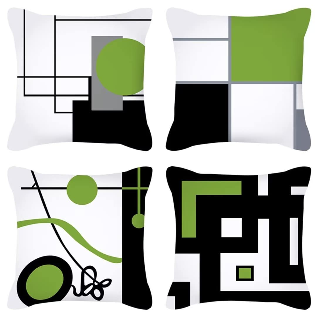 Federe Cuscini Divano 70x70cm Copricuscini Divano Set di 4, Lino Federa Cuscino per Divano, Cuscini Decorativi Divano, Quadrati Copricuscino per Divano Soggiorno Sedia Letto - Geometria Moderna Verde