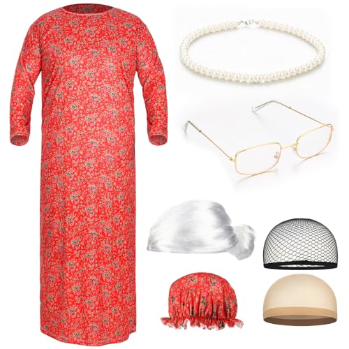 Jamntower Halloween Red Women Old Lady Costume Granny Kit Cosplay