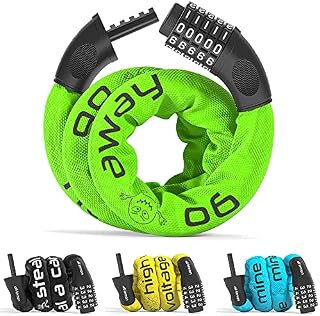 Bike Chain Lock & Extra Strong Heavy Duty Steel | Long High Security Cable Combination Code: Bicycle Motor Cycling, Door Gate Fence Outdoor Wheel Cycle Safety Theft Protection, 5-Digit Figures Secure