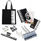 GOOGIT Set de Música 19 Piezas Carpeta de partituras Cuaderno Pentagramado Bolsa de algodón Estuche Lápices Papelería Piano Escuela Estudiantes (Negro)