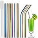 Edelstahlstrohhalme, Wiederverwendbare Metallstrohhalme 12 Pcs Edelstahl Trinkhalme 21.5 CM lang 4 Farben mit 2 Reinigungsbürsten, einer Tragetasche für Smoothie, Milchshake, Cocktail und Heißgetränk