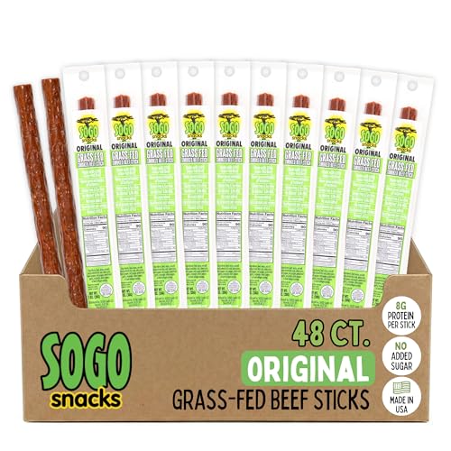 Original, Sogo Snacks, No Sugar, 100% Grass-fed & Grass-finished, Non-GMO Beef Sticks. No Added Nitrates, Gluten, Soy, MSG, Dairy, Nuts. Keto, Whole, Paleo Friendly (Original, 1-oz, 48 Count)