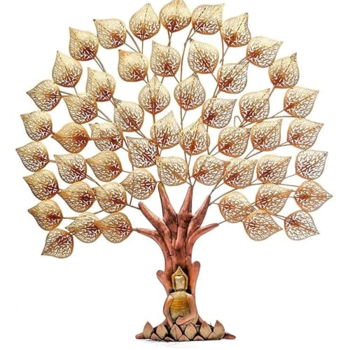 Image of Bharat Art Metal Iron Wall Art Decor for Home Bedroom Living room Cafe Interior Decorative | Elegant Wall Hanging Sculpture with LED Light | Gift Item | GOLDEN BUDHA TREE | 40x2x48 INCH | W041(A)