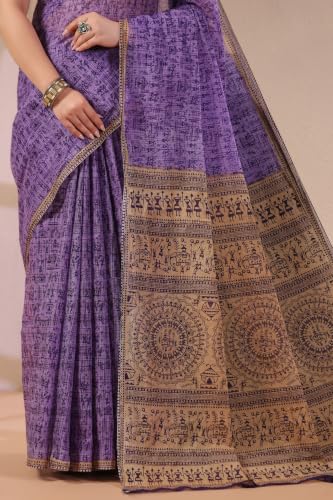 Image of TAMAIRA FASHION Mulmul Pure Cotton Saree For Woman Warli Printed |Office Wear Daily Wear Sarees For Women Without Blouse Piece(Available in 16 Colours)