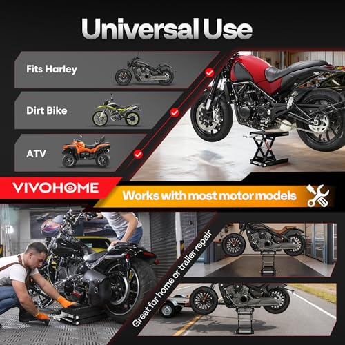 Image of VIVOHOME 1100 LBS Motorcycle Lift Scissor Jack, Wide Deck Hoist Stand, Black
