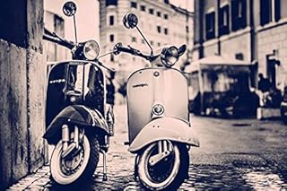 Generico Vespa Vintage 3 - Quadro Moderno per Soggiorno Salotto Cucina Camera Ufficio 70 x 50 Stampa su Tela da Parete Bianco Nero