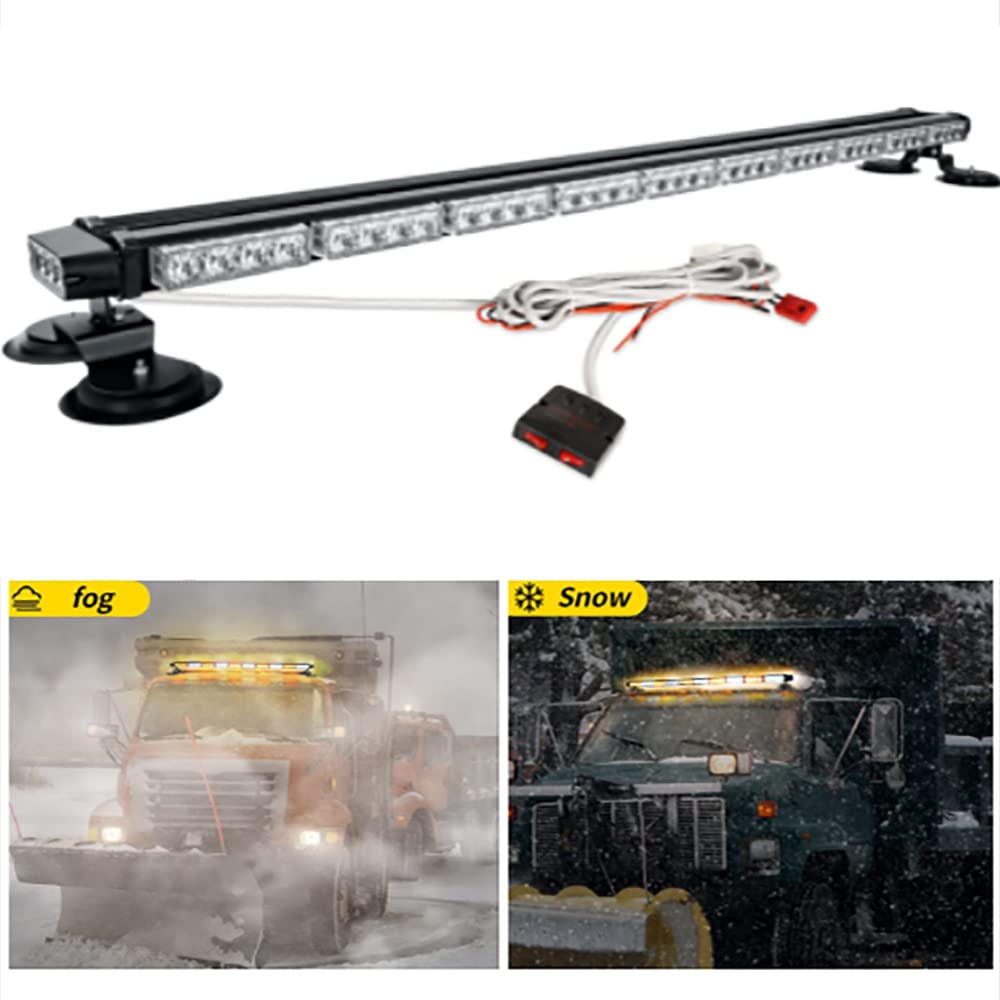 1PCS 12V Barra de luz estroboscópica LED de alta visibilidad para vehículos de emergencia, barra de luz de advertencia de peligro de emergencia de doble cara blanca amarilla