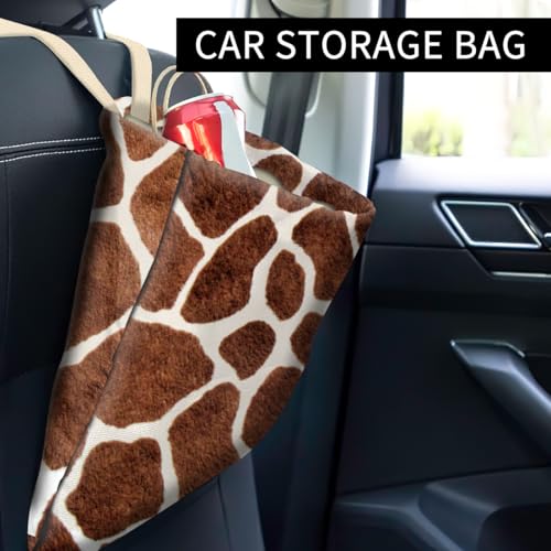 Image of Car Trash Can, Cute Car Trash Bag, Hanging Car Organizer and Storage Bag, Trash Bin for Car Accessories, Vehicle, Travelling, Camping Giraffe Skin Print