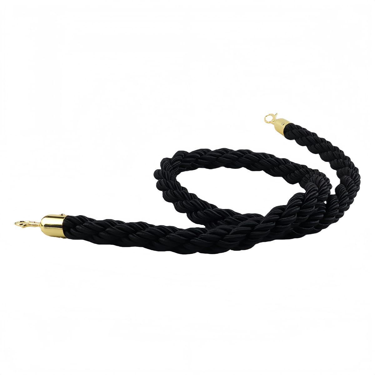 Paquete de 2 cuerdas de soporte negras de 1,5 m (5 pies) con mosquetones para postes y barreras de control de colas y multitudes.