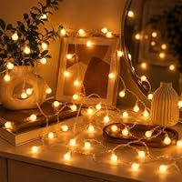ENLACE LED Lichterkette Aufladbarer mit Timer, 6M 40 LED Warmweiß LED Lichterketten mit Wiederaufladbar USB-Kabel, Kugeln Lichterkette für Innen, Aussen, Zimmer, Weihnachten, Party, Hochzeit – Ansicht 4