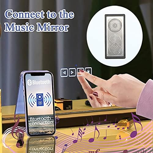 HANSONG Bluetooth Hollywood Vanity Mirror with Lights 15 Dimmable LED Bulbs Makeup Mirror with Lights USB Charging Large Vanity Mirror with Touchscreen Control for Bedroom