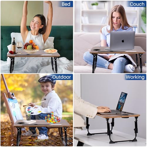 Laptop Desk for Bed, Height Adjustable Laptop Bed Table, Foldable Portable Lap Desk Stand with USB/Storage Drawer/Cup Holder/Slot, Breakfast Tray for Working Reading Writing Eating - Thumbnail 6