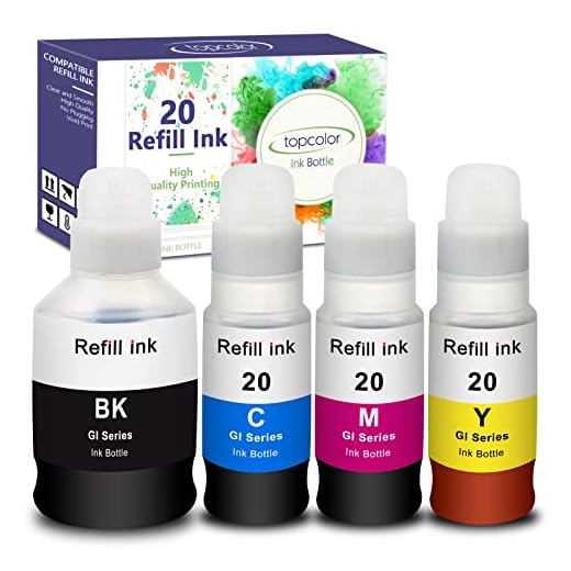 Topcolor Compatible Dye Ink Replacement for Canon GI-20 GI20 Ink Bottles Refills Kit for Canon PIXMA G6020 G5020 G7020 MegaTank Printers, 170mL Black Ink Refill, 70mL Cyan Magenta Yellow, 4 Packs