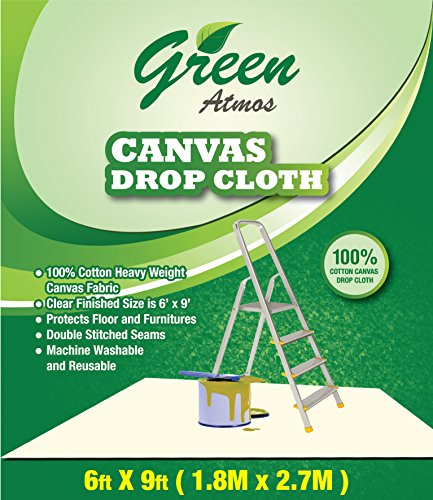 Green Atmos 1 Pack 6 x 9 canvas drop cloth 8 oz cotton super heavy duty eco friendly all purpose painting interior paint shield floor furniture protector cotton duck fabric
