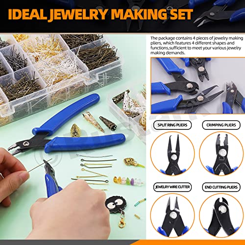 Rustark 4Pcs Jewelry Pliers Tool Assortment Kit, Jewelry Bead Crimping Pliers, Flush Cutter Jewelry, Split Ring Pliers And Wire Cutter Tool For Beading Necklaces Earrings Bracelets Diy Jewelry Making #TOP3