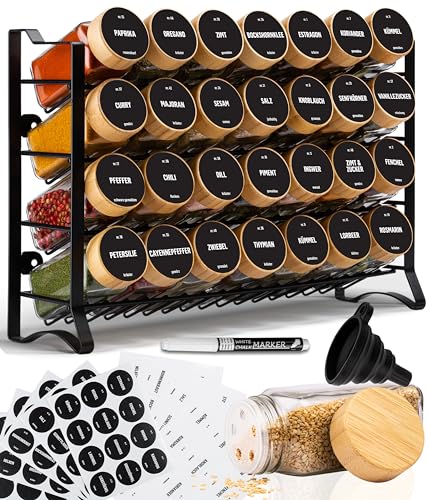 Deco haus® Étagère à Épices avec 28 Pots - Boîte de Rangement pour Cuisine avec Étiquettes - Porte-épices