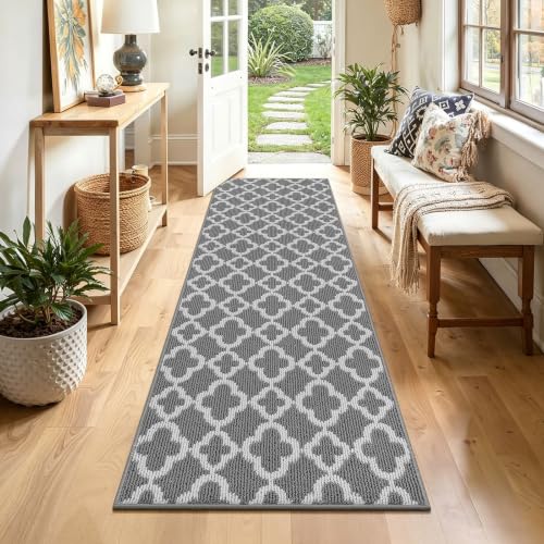SHACOS Läufer Flur rutschfest 60x180 cm, Teppichläufer waschbar, Grau – Ansicht 1