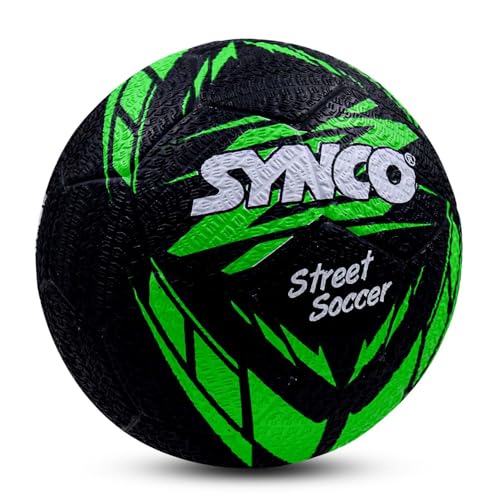 Synco Street Soccer Rubber Moulded Indoor/Outdoor Water-Resistant Football with Butyl Bladder, Black-Green, Size 5, Suitable for Match and Training for Adults 15+ Years