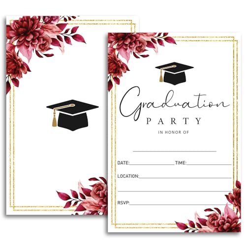 FujLoy 20 Cards with Envelopes, graduation party invitations 2026, 2026 College, High School, University Grad Celebration.（BT5） (Red-087)