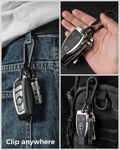 Image of FEGVE Titanium Key Chain Clip with Side-Pushing Key Ring & 2 /3inch D Ring for Car Fob Keys