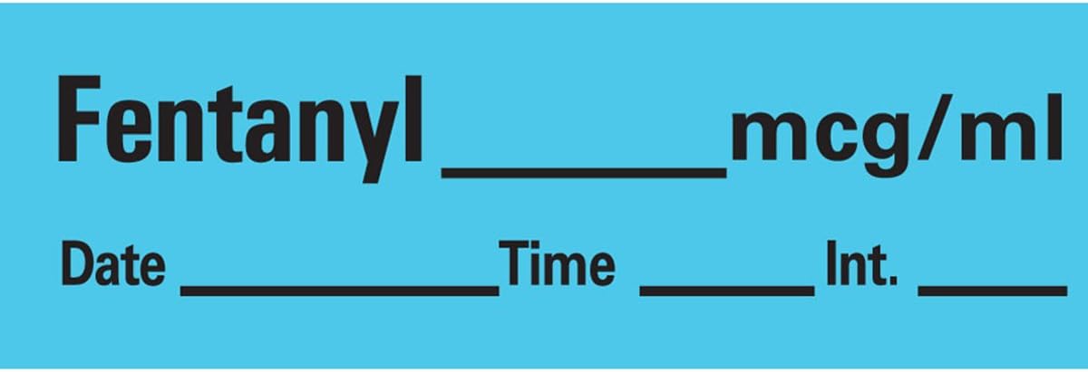 PDC Healthcare AN-7 Anesthesia Removable Tape with Date, Time & Initial, Fentanyl Mg/Ml, 333 Imprints, Blue, 1/2" Width, 500" Length