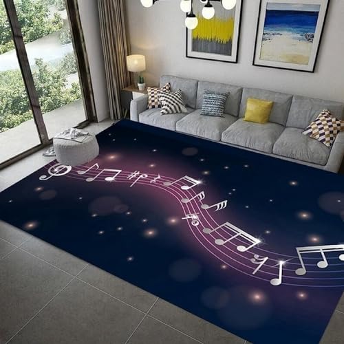 Tapis de salon poils ras 100x150 cm au motif de notation musicale 3D