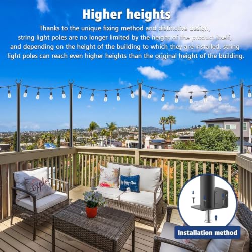 Image of Beizelte 8 Pack 5Ft String Light Poles,Outside String Lights,Outdoor Light Poles,Metal Poles Stand for Patio,Backyard,Deck