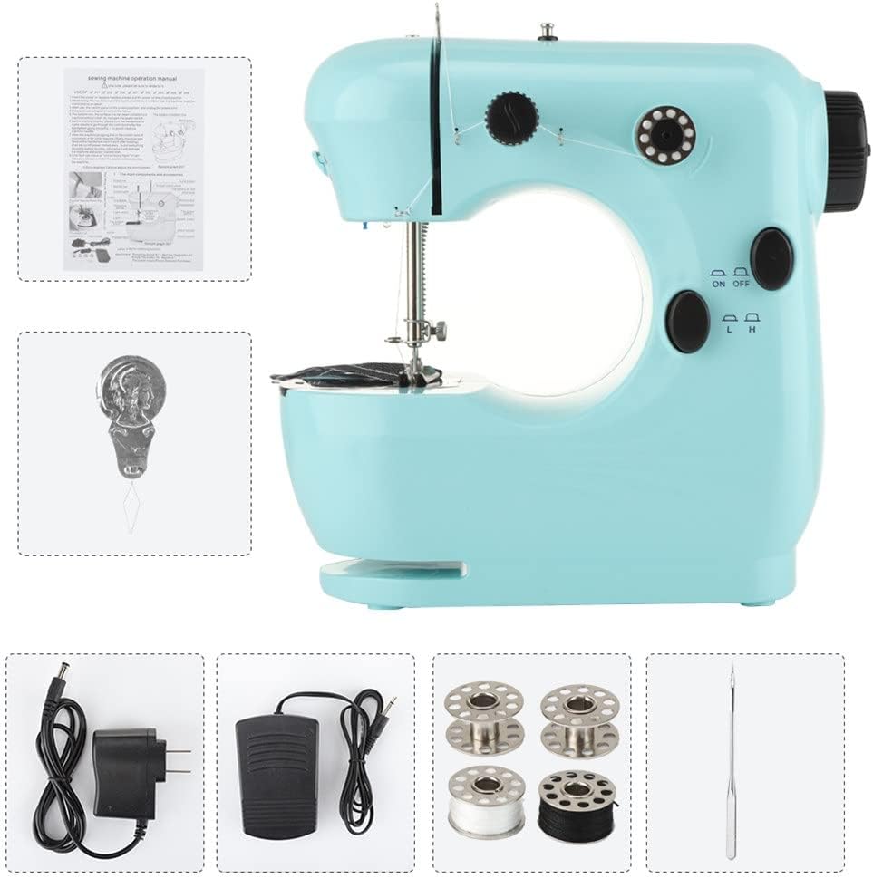 Mini Sewing Machine Adjustable Speed Two Thread Portable Electric Household Sewing Machines with Cutter Foot Pedal (Color : As Shown Size : One Size)