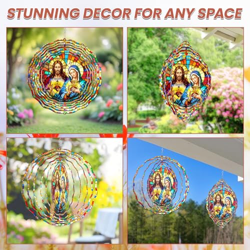 Image of FLAGWIX Sacred Heart Christian Wind Spinner, 12 in Stainless Steel
