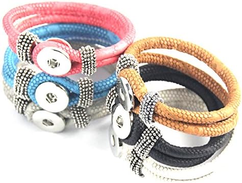 Simple Ever 22cm Multicolors Artificial Leather Bracelets Fit for 5.5mm 18mm Snap Button Charms Pack of 6