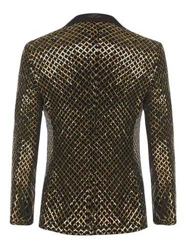 YEAHDOR Sequin Blazer for Men's Shiny Metallic Tuxedo Shawl Lapel Disco Party Plaid Suit Jackets Sports Coat2