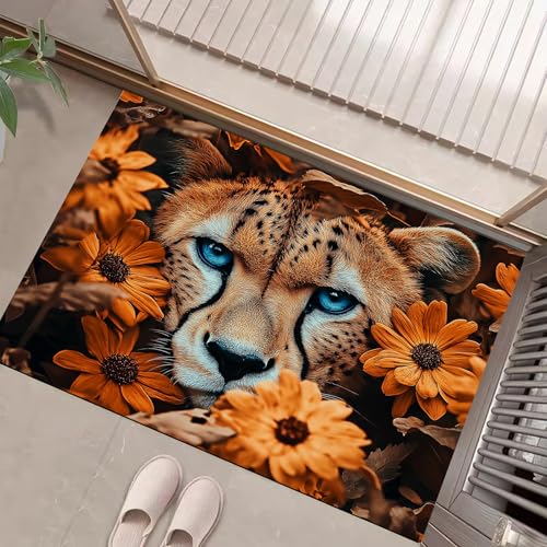 Tapis robuste antidérapant au design léopard dans les fleurs
