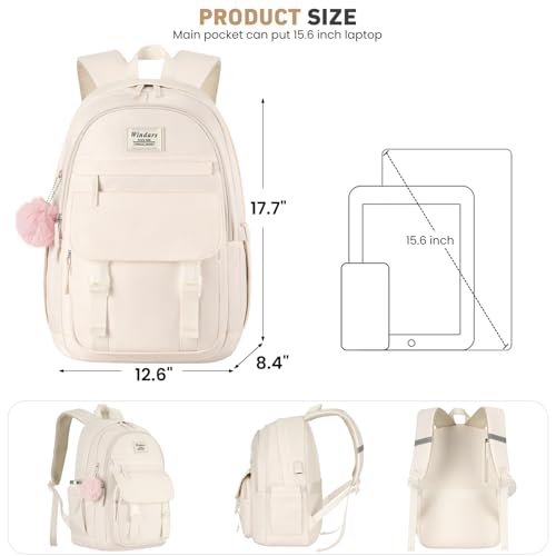 Image of WINDARS School Backpack for Teen Girls, Cute College Backpacks for Women Students Aesthetic Bookbag Large 15.6 Inch Laptop Bag Middle School Travel Back Pack (Beige)