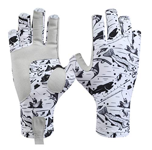 KOOFIN GEAR Fingerless Gloves Sun Protection Outdoor Fishing Kayaking Hiking Paddling Driving Canoeing Rowing,Fish;S