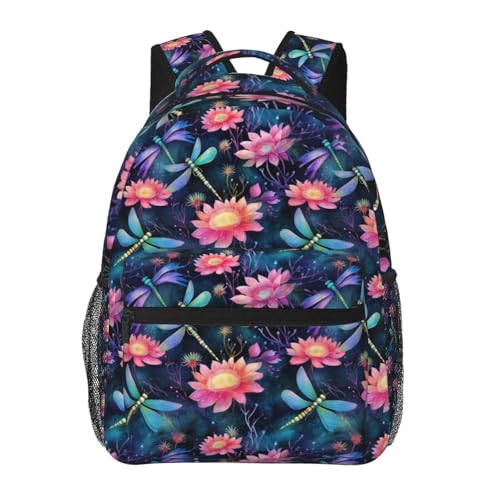 Watercolor Dragonfly Dragonflies Flower Lightweight Backpack Travel Casual Bags for Women or Men 15.7 Inches