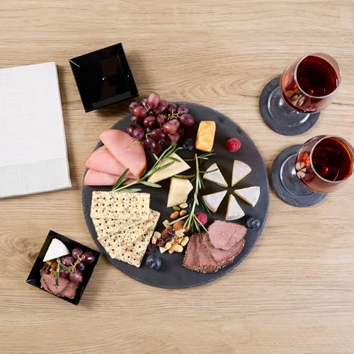 Restaurantware Round Slate Platter 1 Count 11.8 x 11.8 Inch Scratch-Resistant Slate Cheese Board Modern Serving Tray Black Rustic Design for Charcuterie and Appetizers by Restaurantware - Used condition - Image 9
